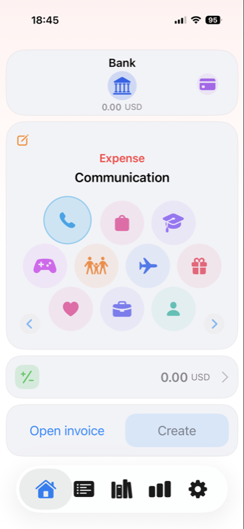 ItemFlow home screen with quick expense entry